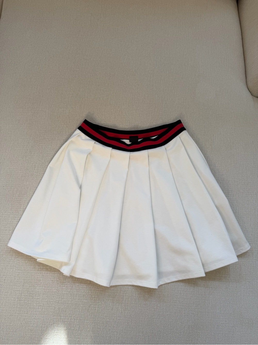 Art Class Target White Pleated Skater Skirt with Red & Black Stripe Waistband